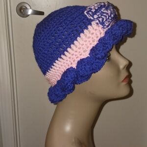 Blue and Pink Crochet Hat